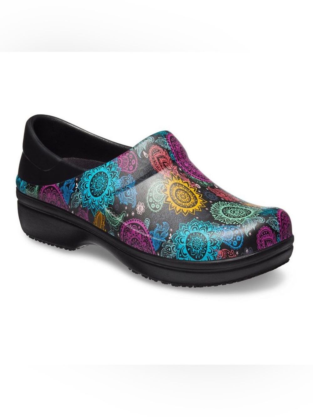 Crocs On-The-Clock Work Slip-On Paisley Mandala Clogs Women’s 7 Slip Resistant